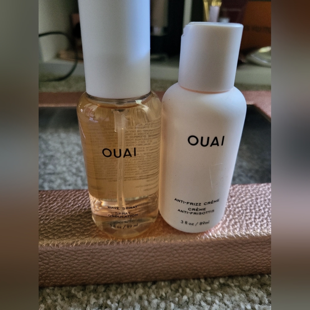 OUAI Hair Care Set Of Anti Frizz Creme And Wave Spray 3oz.